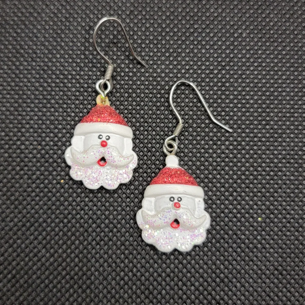 Vintage Santa Claus Glitter Earrings | Christmas XMAS Holiday